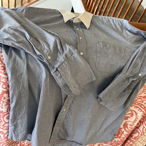 PeterboroughRow Men’s Oxford dress shirt blue w/white collar 17-1/2, 33 cufflink - Picture 4 of 5